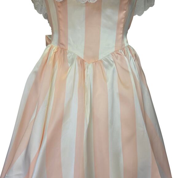 Gunne Sax Pink White Stripe Princess Dress Size S 9 Lace Satin Vintage 80s - Picture 4 of 16